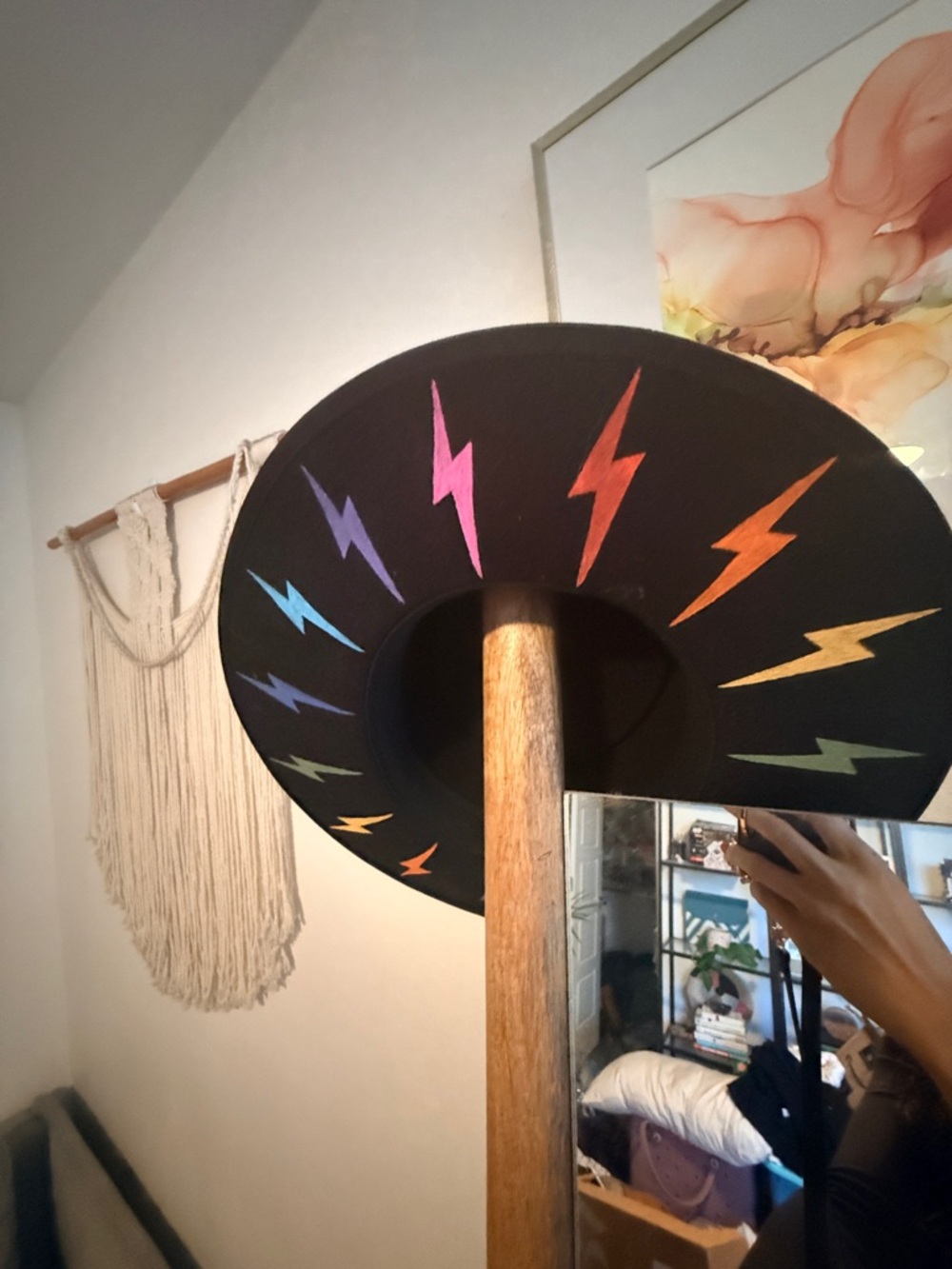 Black Wide-Brim Hat with Hand Painted Lightning Bolt Accents - Picture 2 of 4